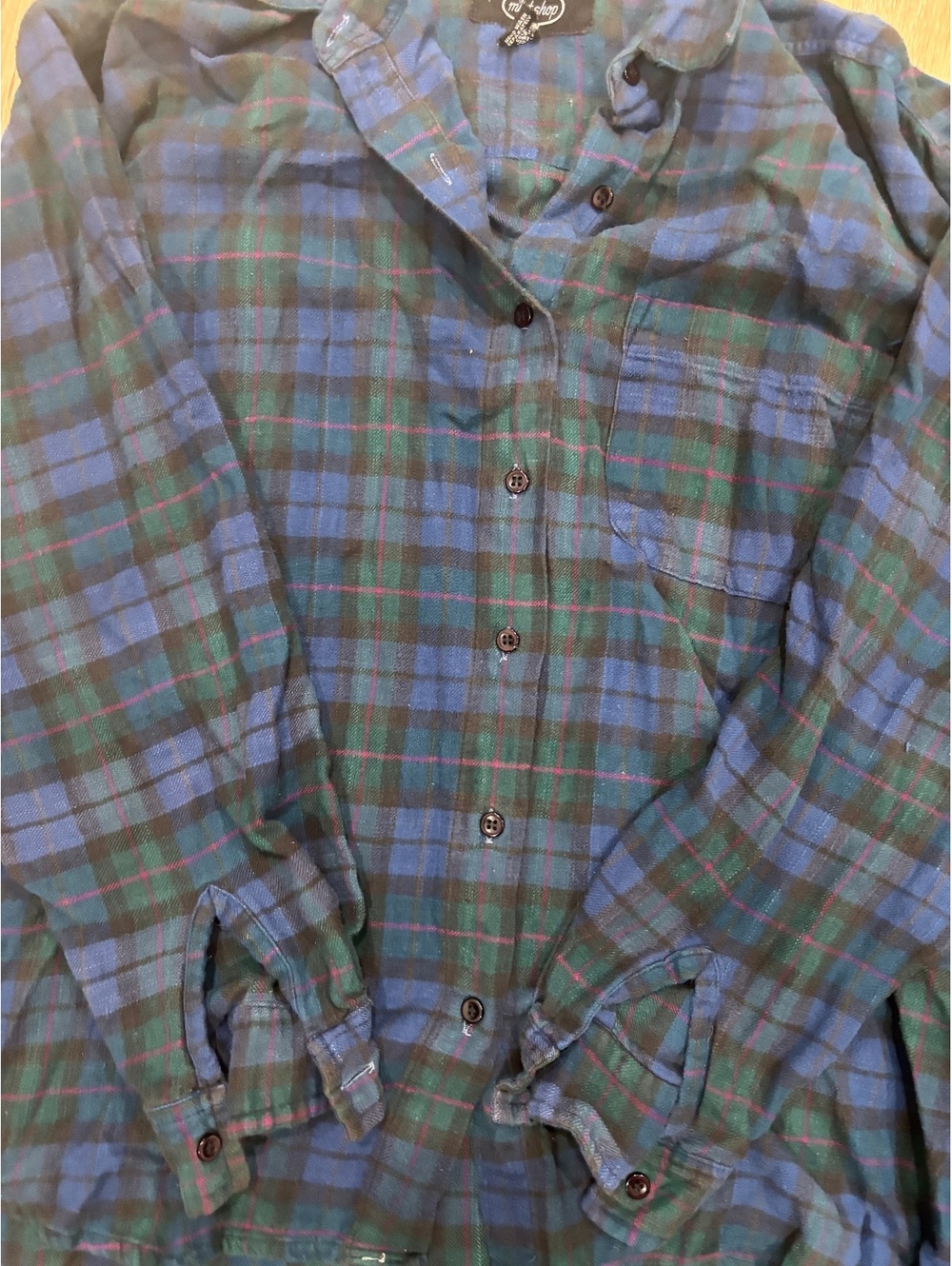 Mint Shop Blue and Green Plaid Button-Up Shirt, Size Large - Picture 3 of 3